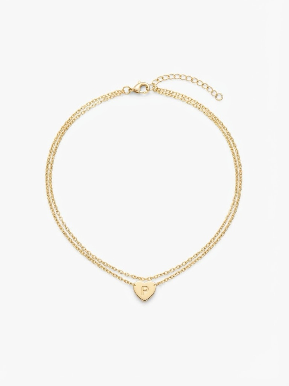 Heart Initial 'P' Anklet Gold Tone Metal